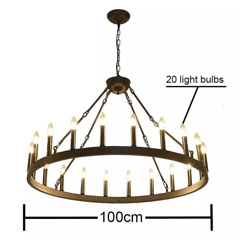 lustre industriel rustique pendentif noir cercles concentriques lumière moderne 4000K 3000K 6000K