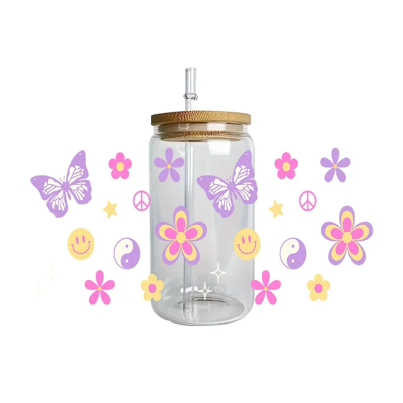 autocollants papillons fleurs tasse imperméable adhésif floral transparent amerique bricolage