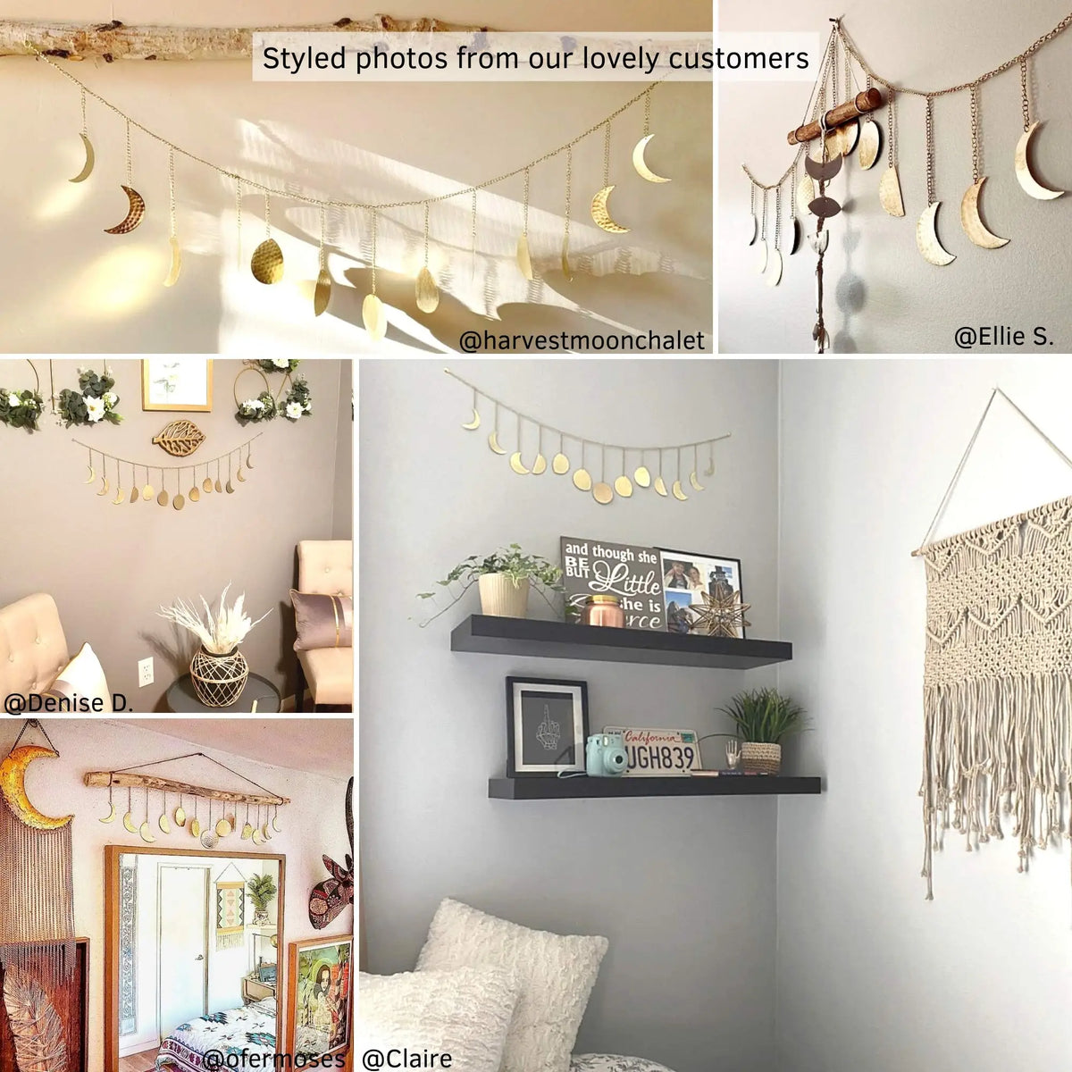 décoration murale phases lune guirlande perlée or bohème chic wall art moderne chambre