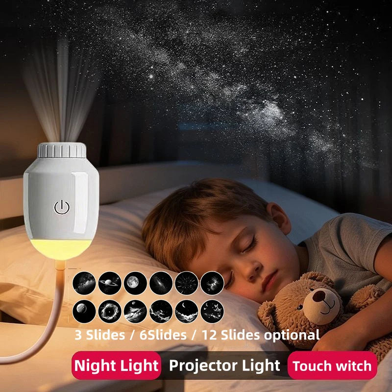 projecteur ciel étoilé veilleuse lampe table 12 diapositives motifs planètes chambre enfants led blanc