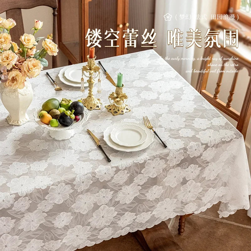 nappe table transparente fleurs blanches moderne romantique réutilisable maison fête 140x200cm