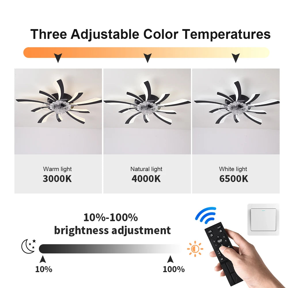 ventilateur led moderne noir blanc rayures horizontales télécommande intérieur lumière aération