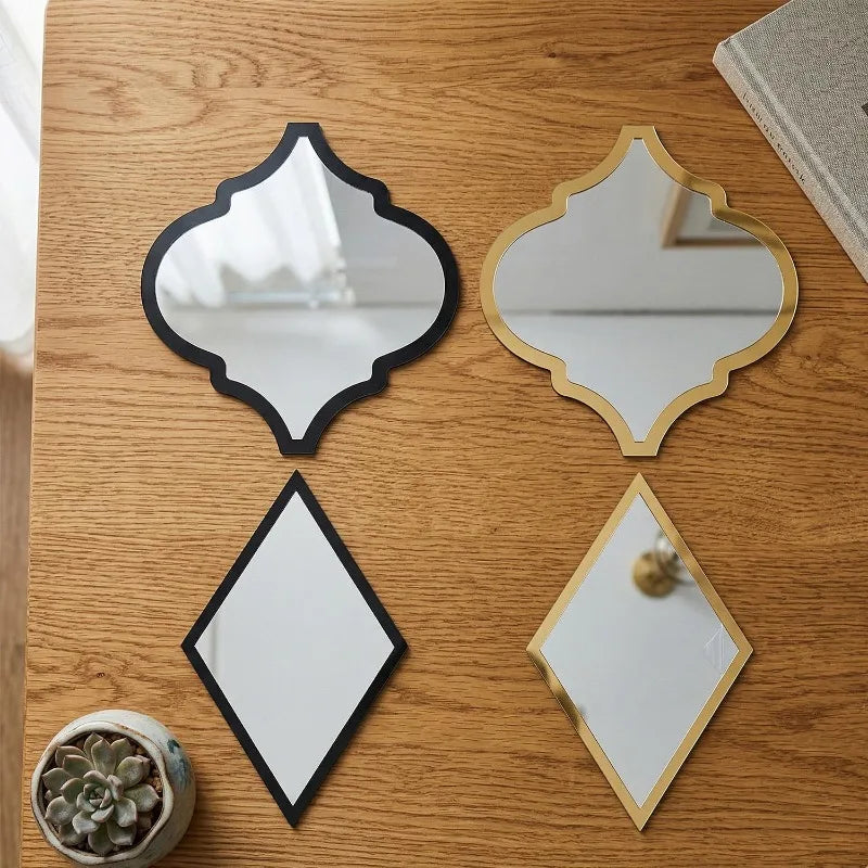 miroirs adhésifs géométriques modernes noirs dorés salle bain couloir décoration brillante ornementnels autoadhésifs