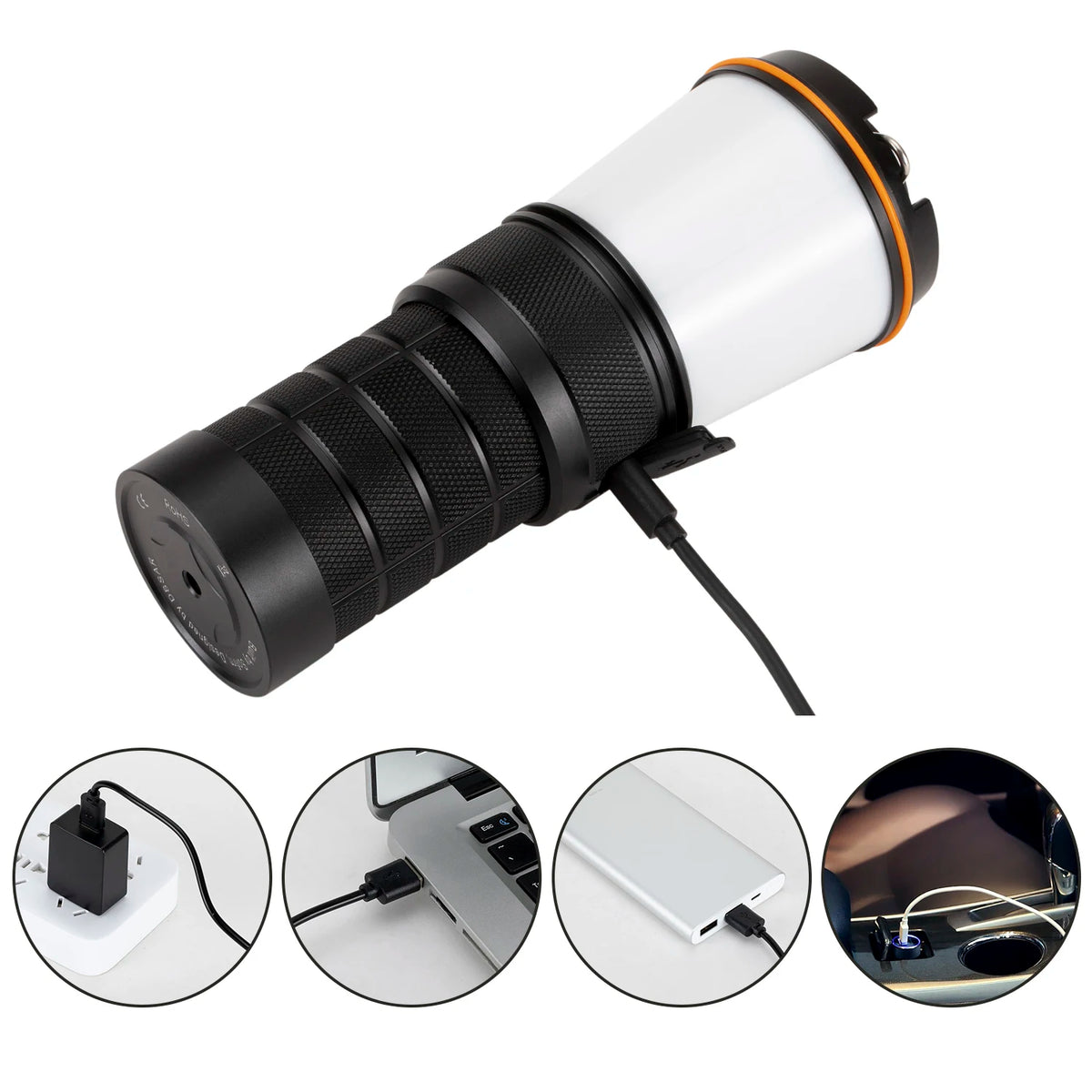torche camping led rechargeable 10w 350 lumens noir résistante choc mode variateur modernes
