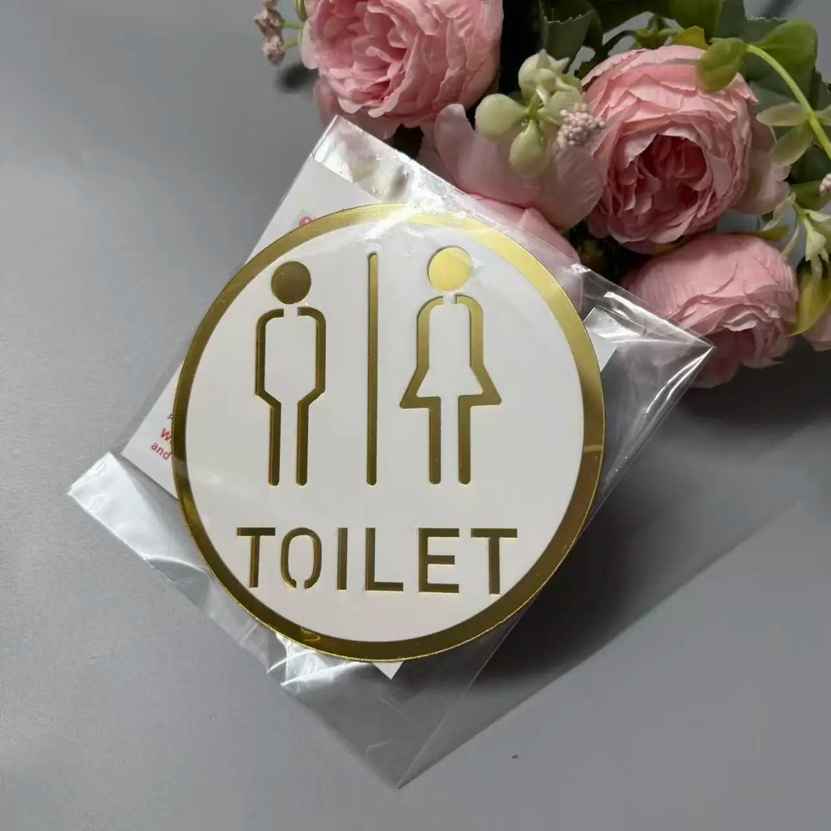 autocollant miroir toilette homme femme sticker wc blanc doré 12cm 12cm classique adhésif mural