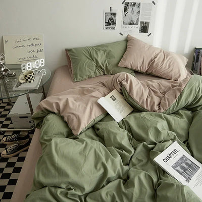 Parure de lit coton lavé unie 4 pièces - Ombre Interieur