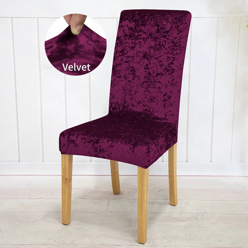 housse chaise velours moderne élégante mariage salle manger beige élastique polyester