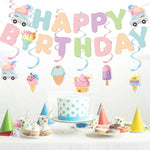 assiettes festives glace vanille anniversaire enfant filles garçons guirlande lettres chapeaux