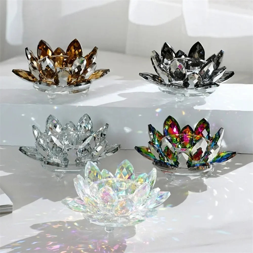 support bougie moderne transparent fleur lotus multicolore rose marron violet élégant décoration intérieure bougies