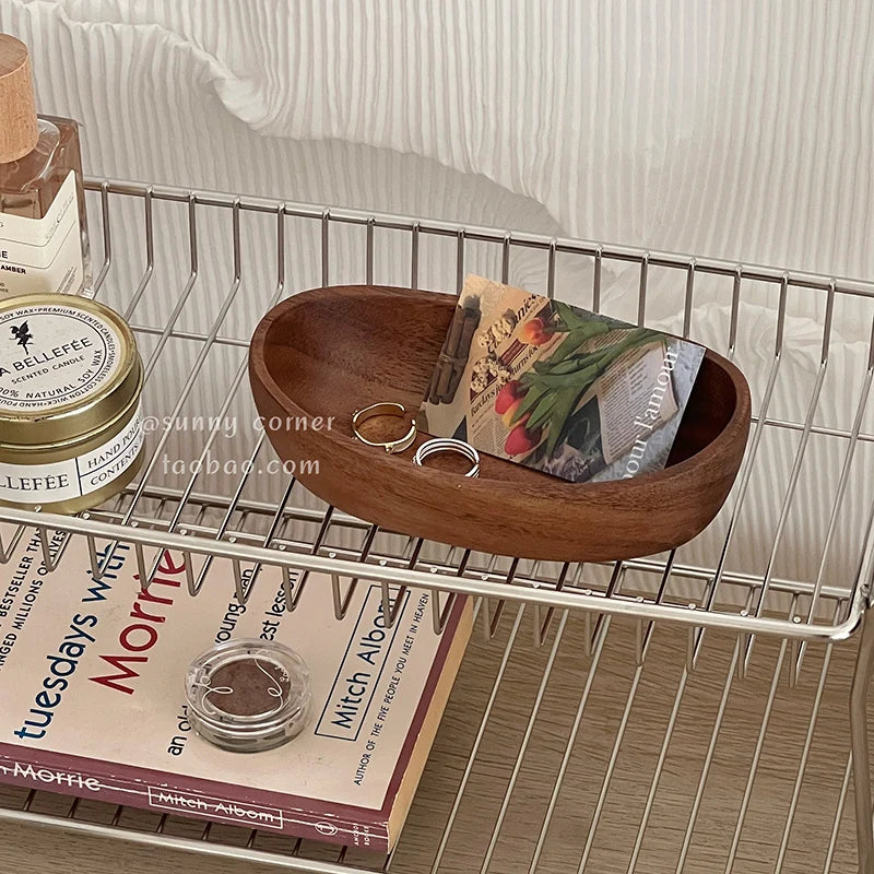 plateau rangement bois oval moderne organise bijoux livres objets ménagers