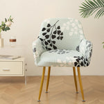 housse chaise moderne adhésive feuilles tropicales noir blanc gris bleu doré elasthanne polyester Jacquard