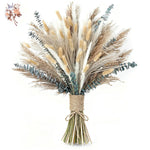 bouquet fleurs séchées eucalyptus roseau pampas beige blanc vert rustique décoration maison anniversaire mariage