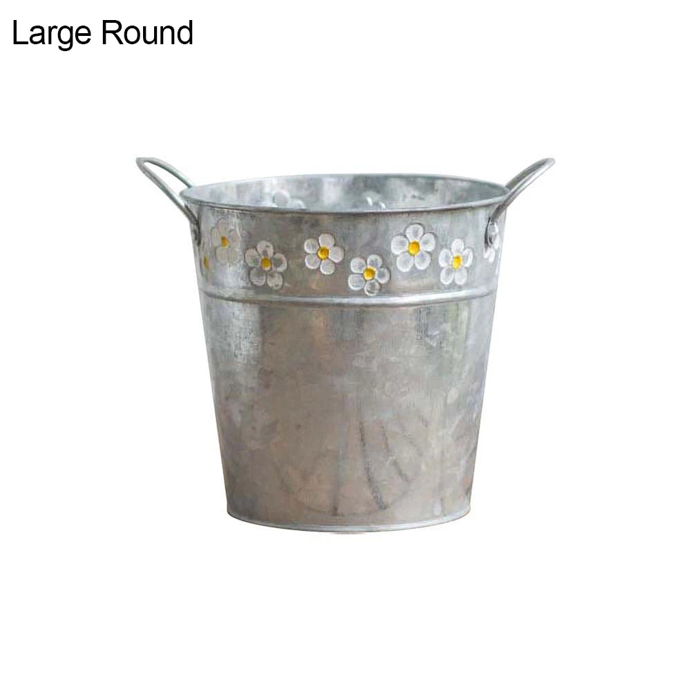 seau fleurs vintage métal rustique poignées fleurières blancs jaunes extérieur