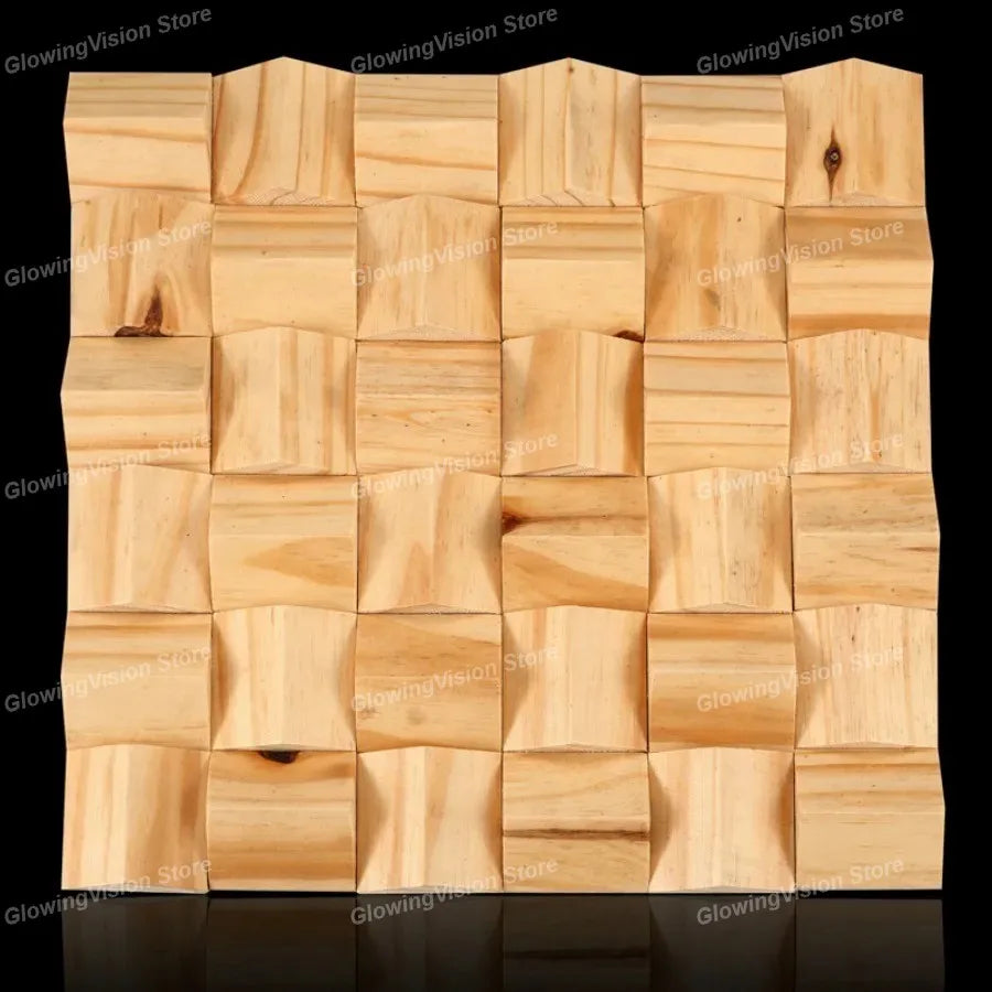 panneau décoratif bois cubes géométriques moderne marron clair foncé autocolant 3d