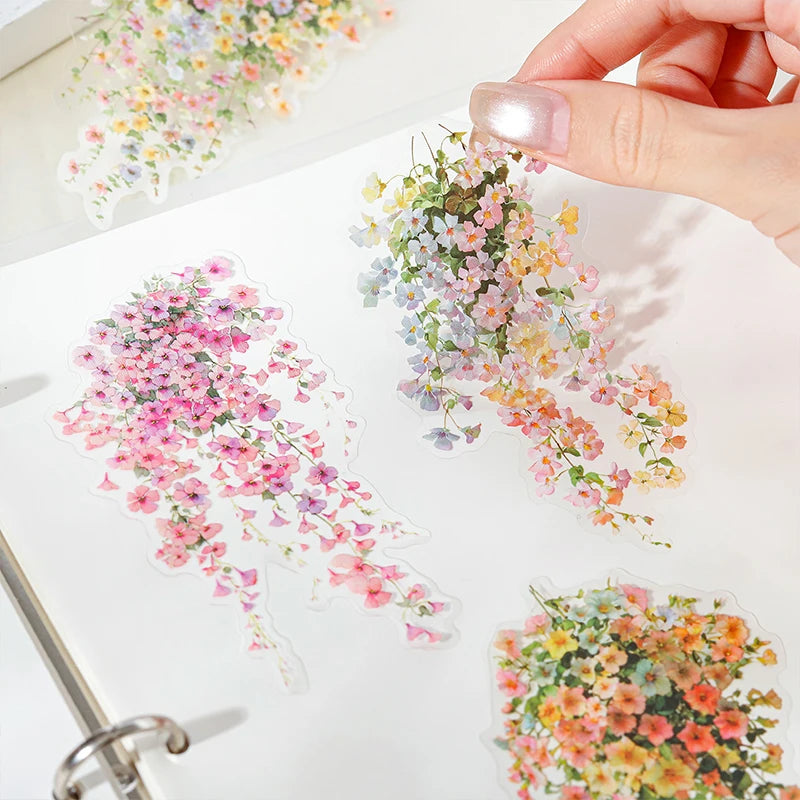 autocollants décoratifs floral transparents rose blanc bleu vert adhésifs fleurs feuilles