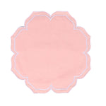 serviettes table carrées coton lin brodé motif floral rose clair vert classiques