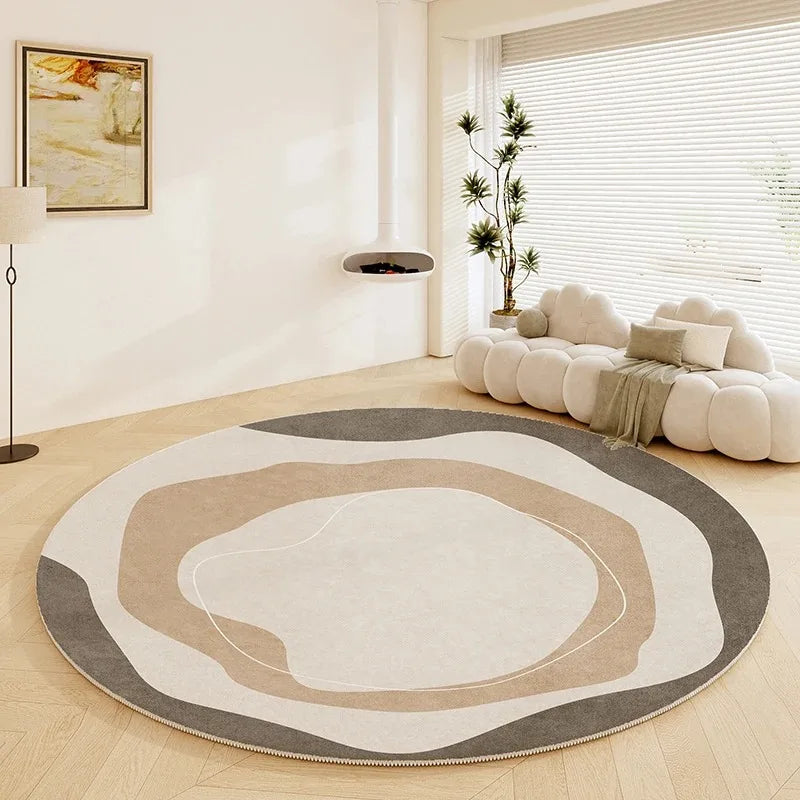 tapis rond moderne abstrait vert beige gris chambre salon extérieurversible polyester polypropylène