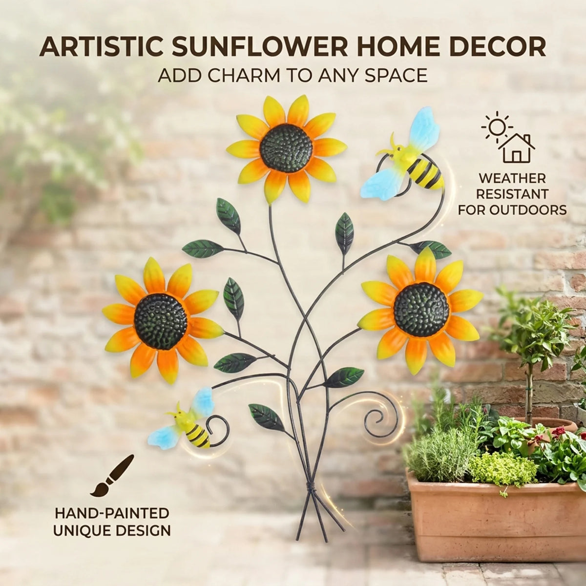 décoration murale tournesols coccinelles papillons jaune noir vert métal résistant naturel élégant intempéries fixations