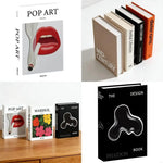 décorations livres fausses minimaliste pop art table blanche noire orangée