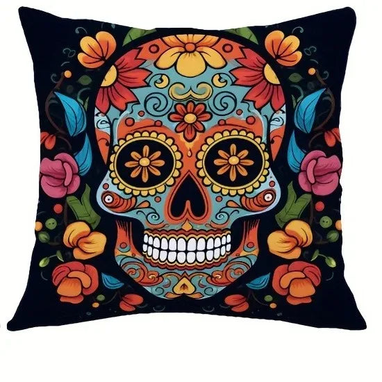 taies d'oreiller halloween crâne fleurs colorées deco maison lit polyester opacité artistique