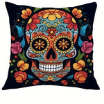 taies d'oreiller halloween crâne fleurs colorées deco maison lit polyester opacité artistique