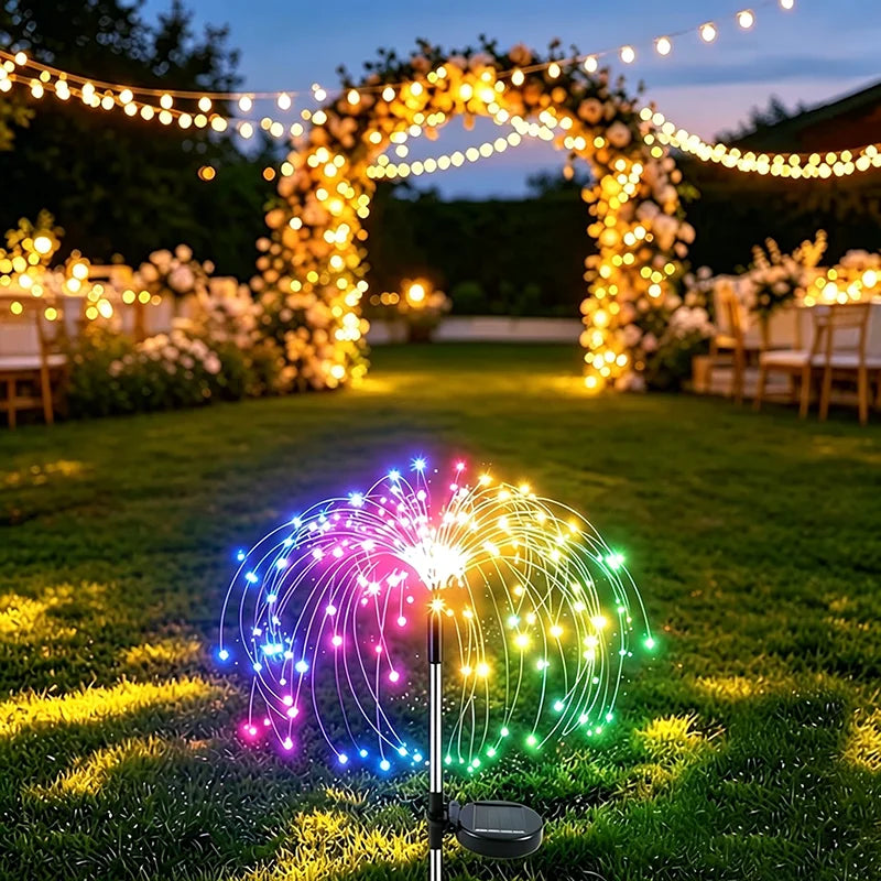 lumières solaires feux d'artifice multicolores modernes extérieures autoinstallation festive led jardin patios cour