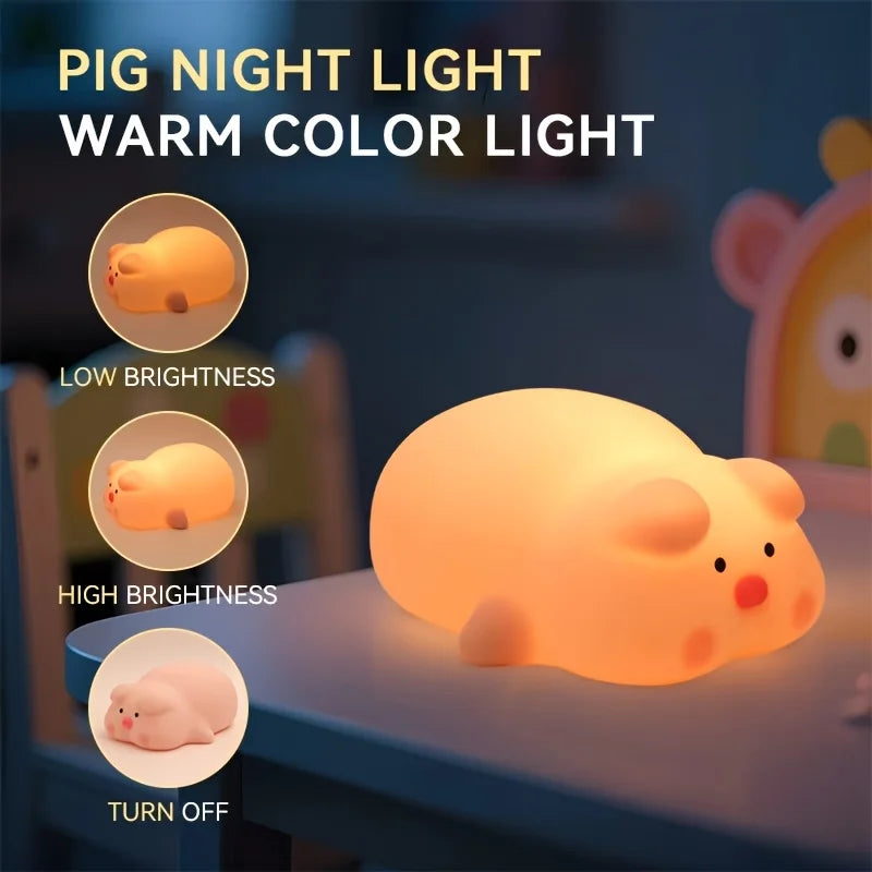 lampe chevet mignon rose cochon cartoon oeil noir nez rose flux lumineux faible tactile
