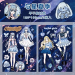 autocollants manga personnages textes confettis bleu violet noir blanc opaques scrapbooking álbum journal intime
