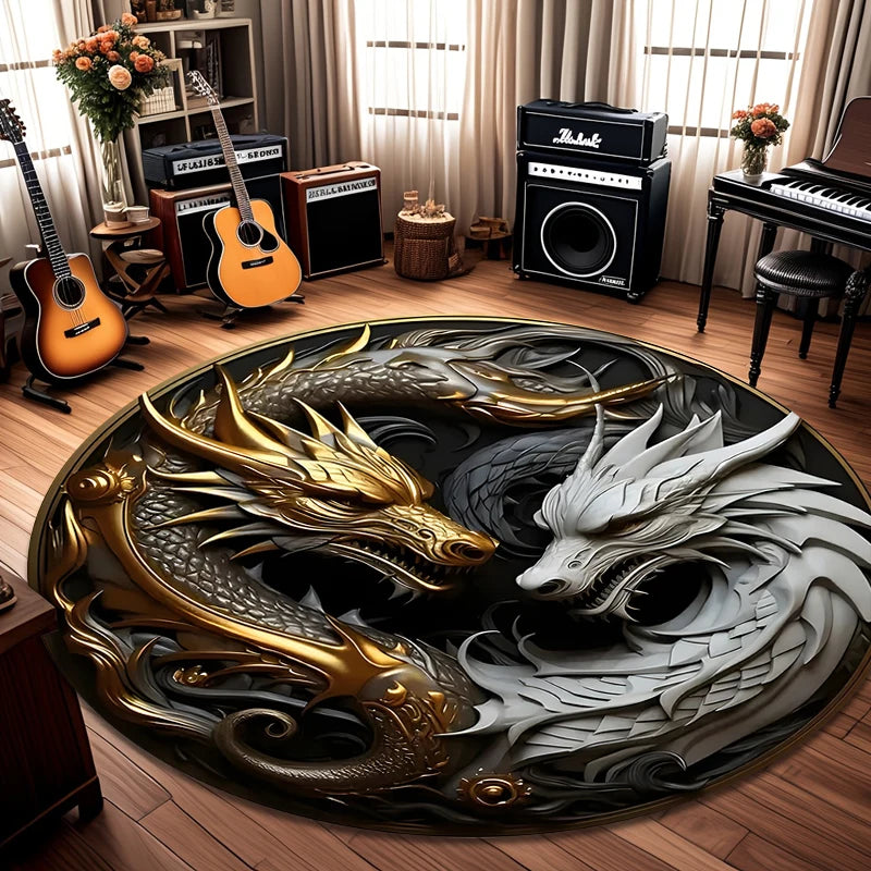 tapis rond dragons motifs géométriques couleurs vives moderne salon chambre coucher