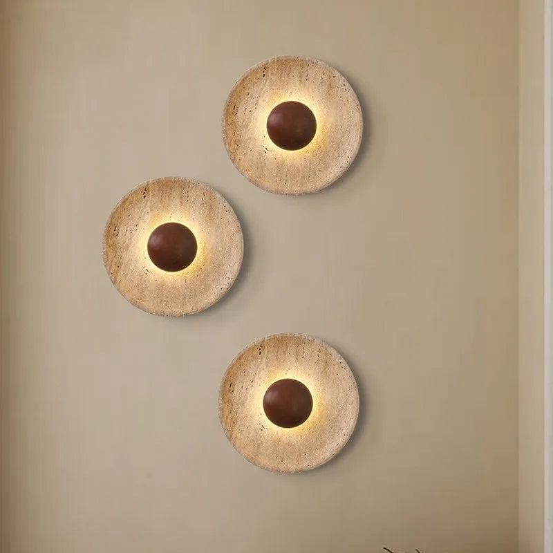 applique murale moderne pierre bois marron foncé led cuisine chambre coucher