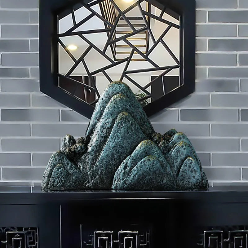ornements résine bleu doré relief rocher artisanal moderne sculpture base noire dorée