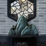 ornements résine bleu doré relief rocher artisanal moderne sculpture base noire dorée