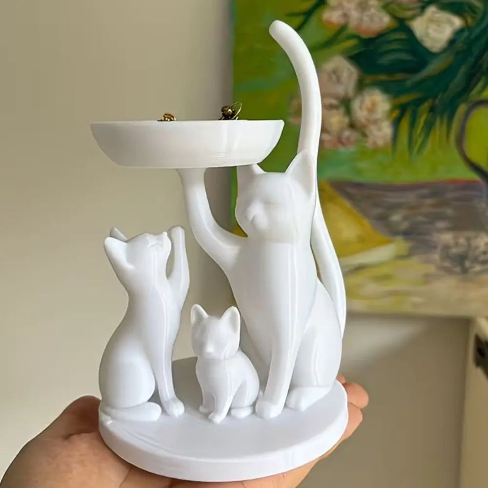 plateau rangement bijoux forme chat blanc noir lisse moderne imprimé 3D decoratif animaux