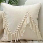 coussins patchwork boho chic beige motifs fleurs pompons opaques décoration salon voiture