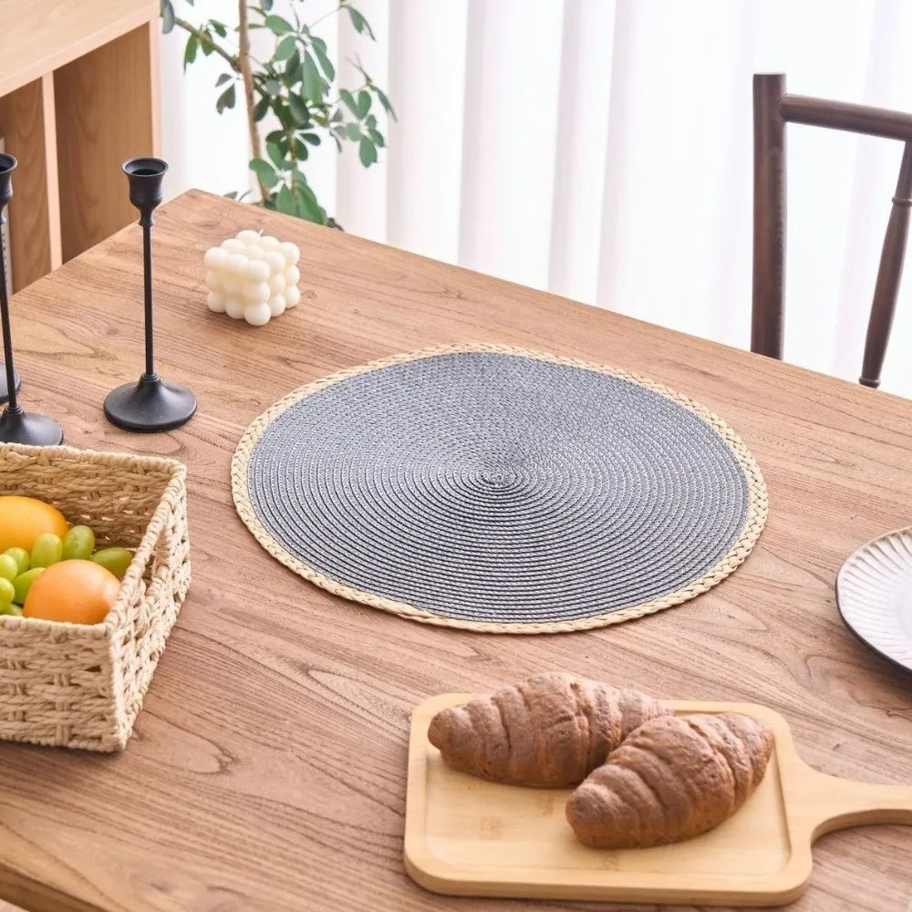 placemat tissé spirale beige gris rustique antidérapant assiette fourchette couteau thermique isolation