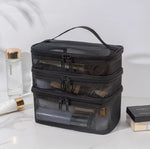 sac maquillage noir maille moderne poignée cosmétiques pinceaux maquillage rangement salle bain