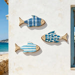 décorations murales poissons bois bleu motifs marins texturés suspendus intérieur été