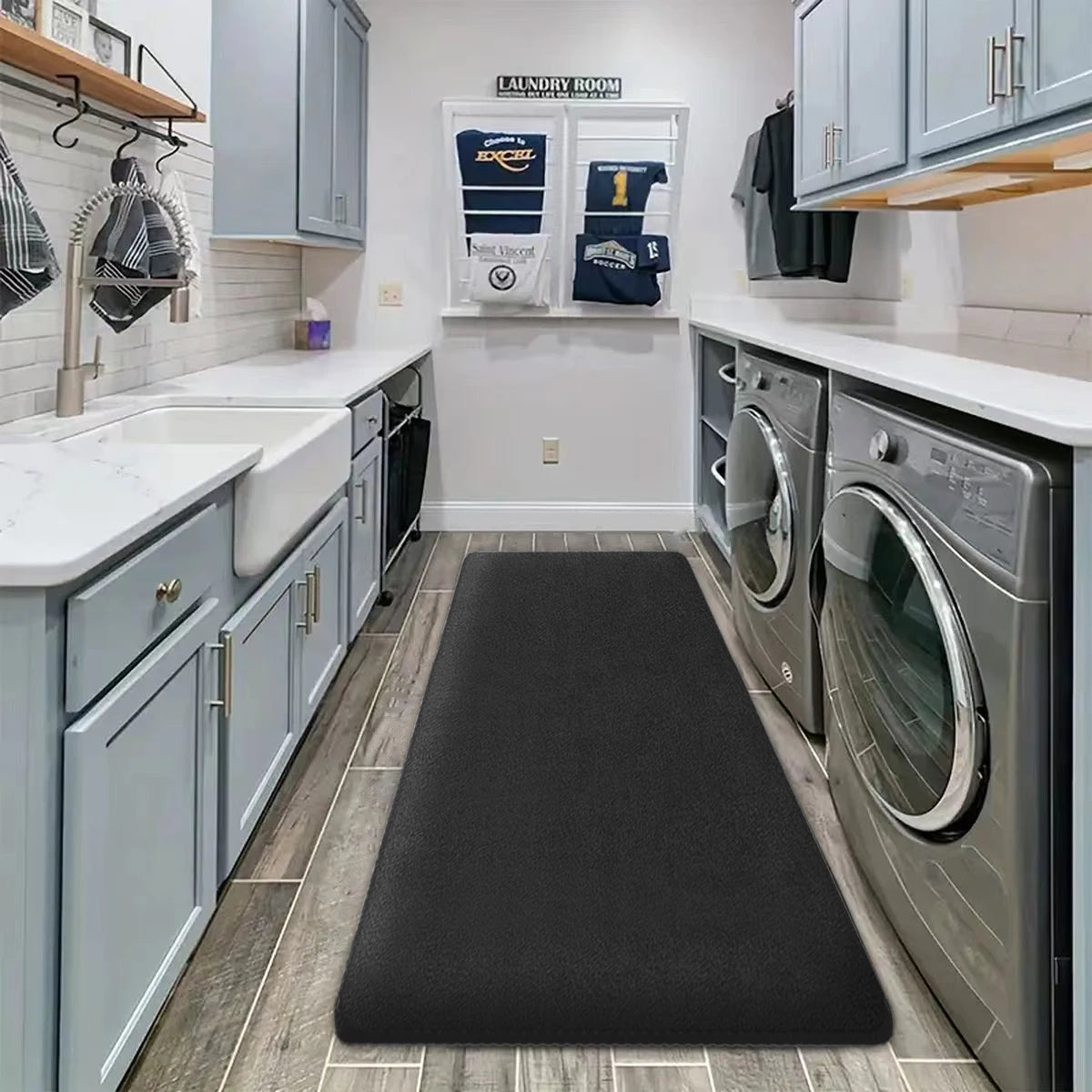 tapis sol polyester antidérapant bleu marine moderne rapide absorption 60x160cm