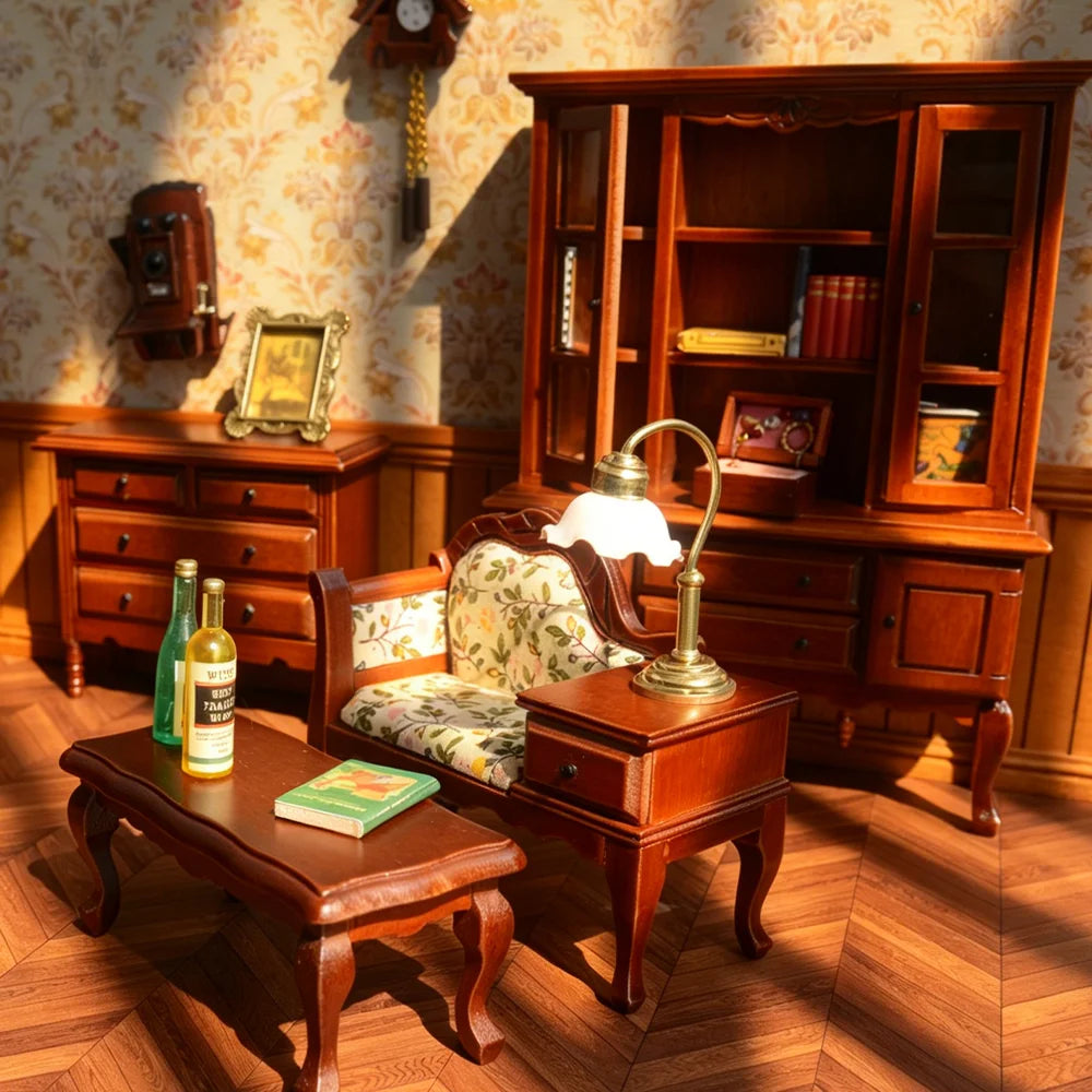 meubles miniatures bois classique lit armoire commode table basse décoration chambre poupée vintage éléments