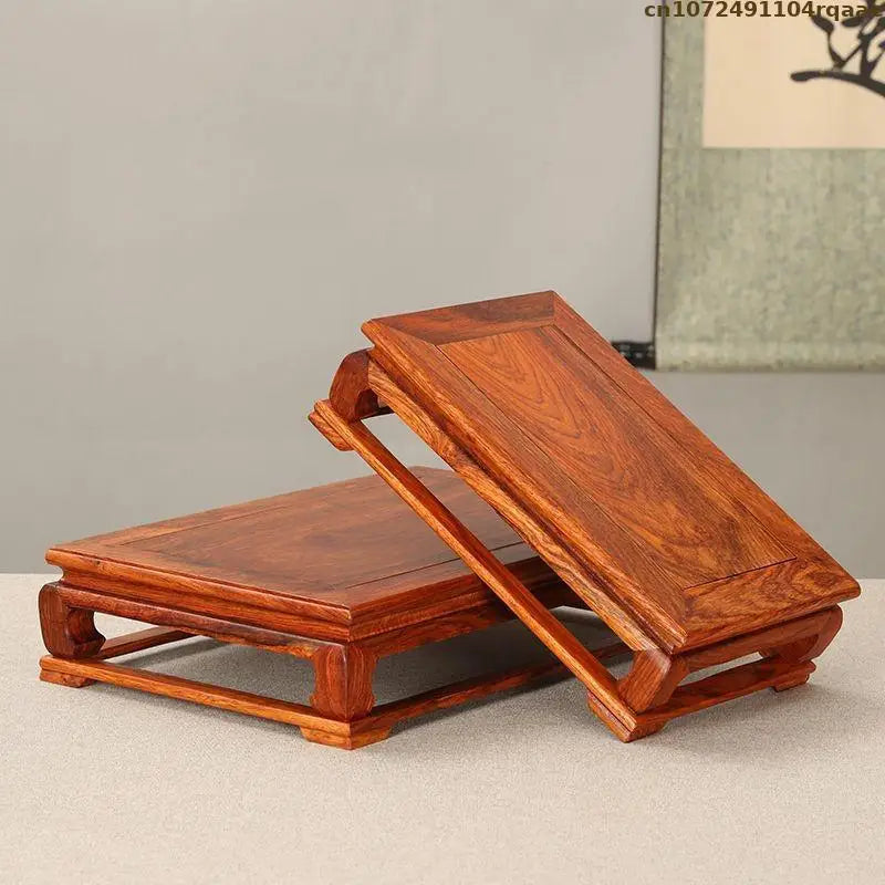 support bois gravures ornées classique artisanal marron foncé figurine plante pot terre cuite deco