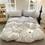 parure lit fille housse couette fleurs coeurs doux pastel coton polyester