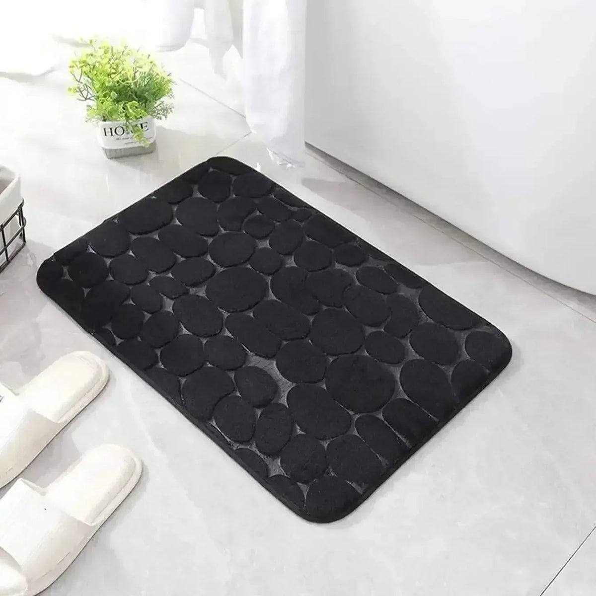 tapis bain gris moderne texture galets polyester 40cm 60cm bleu noir marron