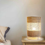lampe sol rotin marron clair moderne rustique base métal tressée main