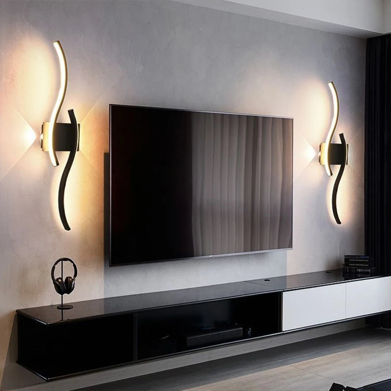 applique murale led moderne 60 80cm noir doré blanc ondulée télécommande chambre salon cuisine