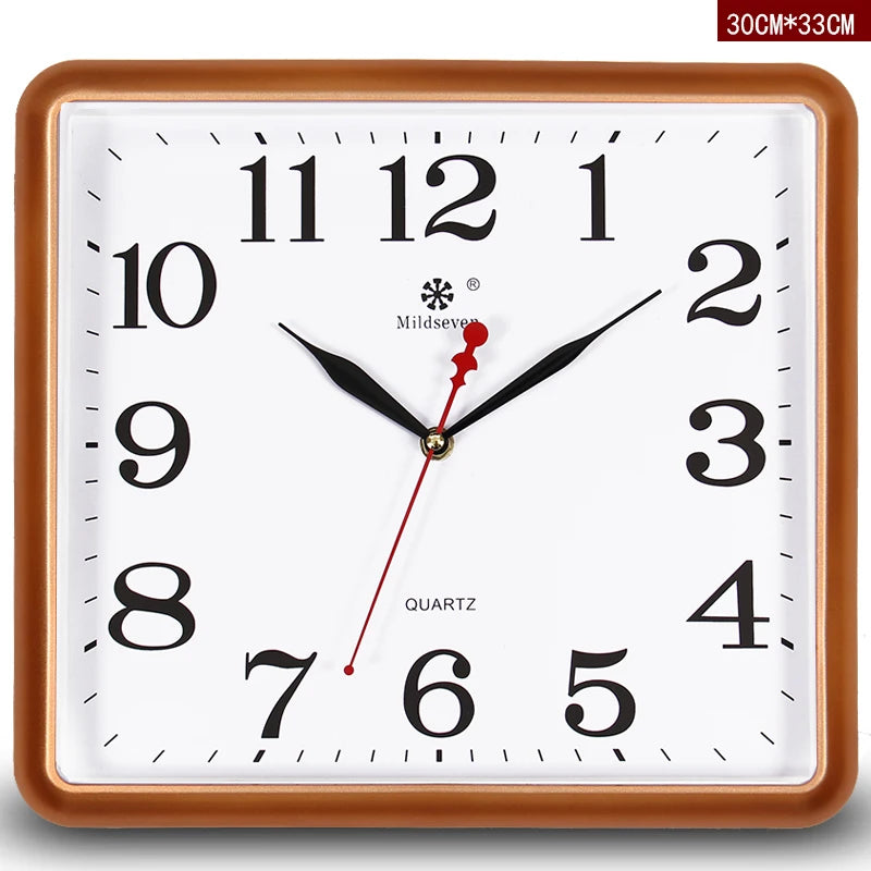 horloge murale carrée quartz aiguille classique cadre marron cadran blanc salon cuisine decoration murale