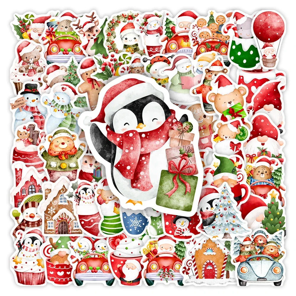 stickers noël vinyle adhésifs animaux père noël ours illustrés transparents adultes adolescents festive