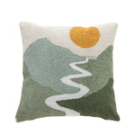 taie d'oreiller géométrique abstraite brodée vert beige boho chic coussin tufté 45x45cm motifs linéaires