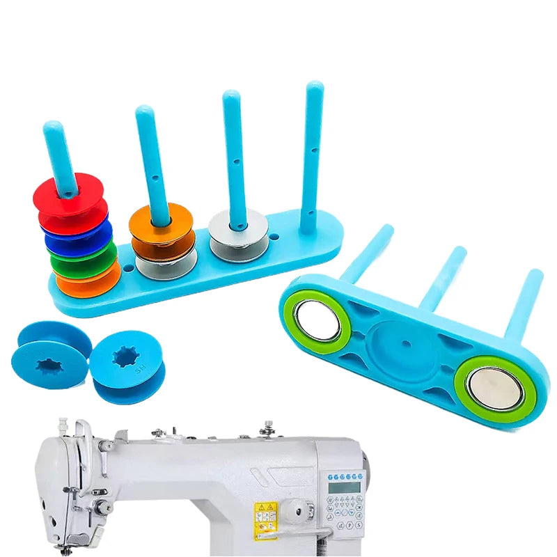 support bobines fil machine coudre bleu clair rondelles colorées pratique moderne