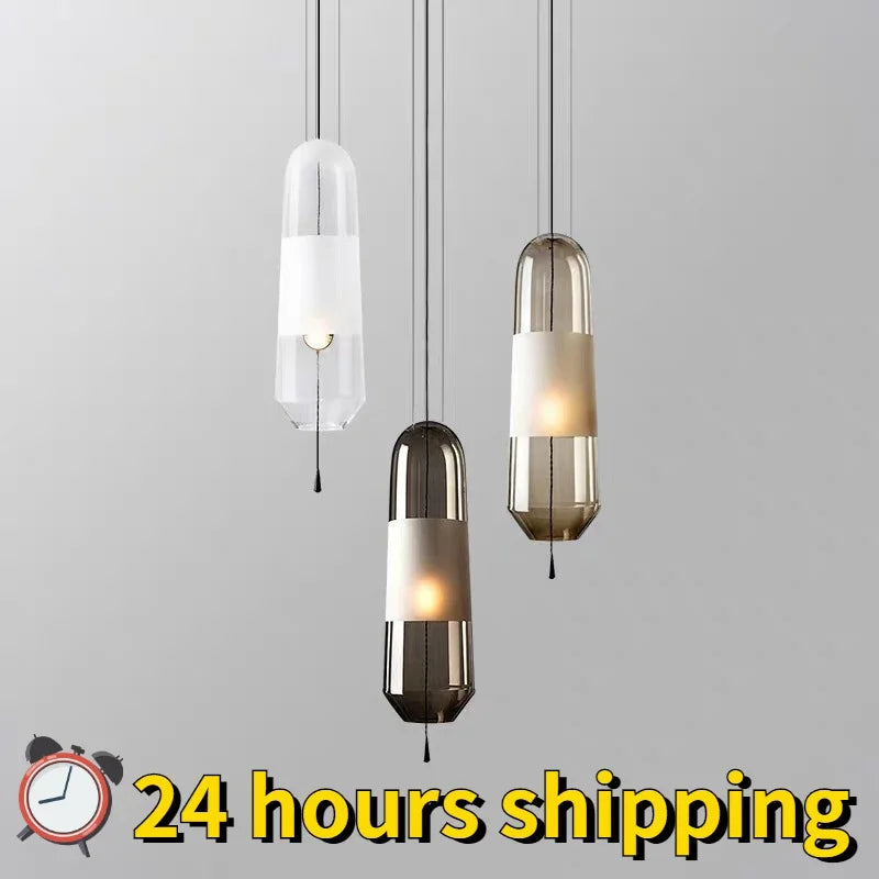 lampes suspendues modernes minimalistes gris fumé ambre transparent éclairage salon chambre étude
