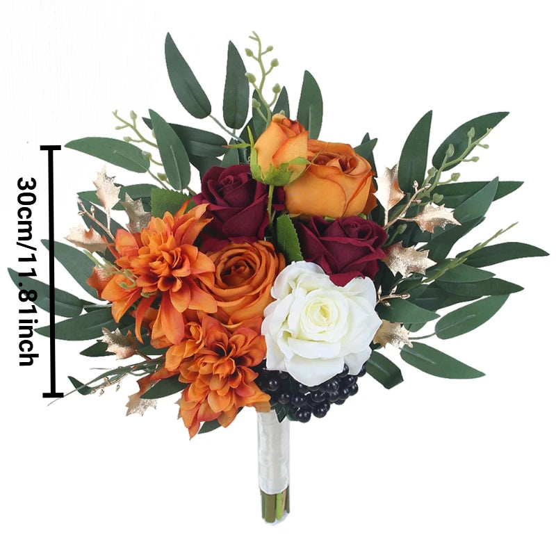 bouquets mariage roses artificielles bleu blanc vert romantique fleurs veloutées feuilles ruban satin blanc